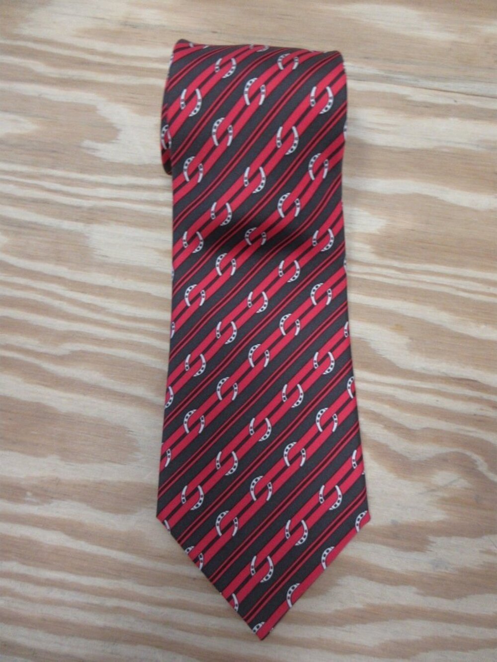 VINTAGE Hermes Tie One Size Horseshoe Silk Equestrian Stripe 5276 SA